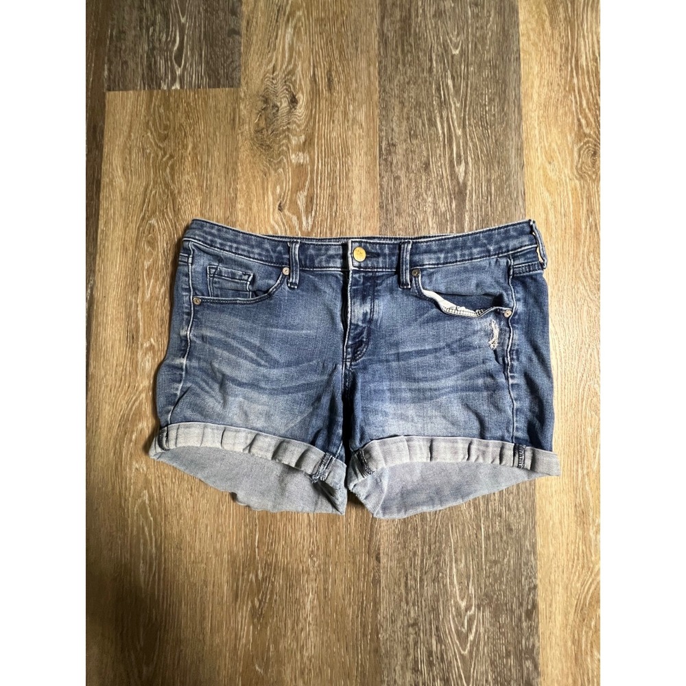 Mossimo Denim Shorts Women 6/28 Blue Good Mid-Rise Midi Power Stretch Cuffed